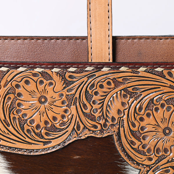 ADBG1194 American Darling Western Hand Tooled Leather Briefcase Bag Genuine Leather with Hair-On Hide Front Inlay Panel
