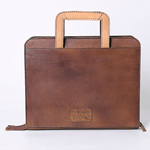 ADBG1194 American Darling Western Hand Tooled Leather Briefcase Bag Genuine Leather with Hair-On Hide Front Inlay Panel