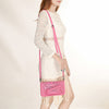 ADBG1228 American Darling Western Hand-Tooled Leather Clutch Bag - Pink Floral Carved Crossbody