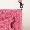 ADBG1228 American Darling Western Hand-Tooled Leather Clutch Bag - Pink Floral Carved Crossbody