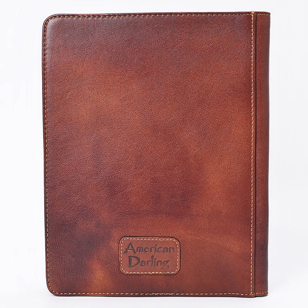 ADBG1232 American Darling Western Hand-Tooled Leather Portfolio Bag - Floral Carved Genuine Leather Case