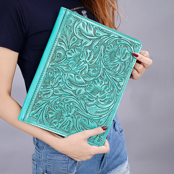 ADBG1232 American Darling Western Hand-Tooled Leather Portfolio Bag - Floral Carved Genuine Leather Case