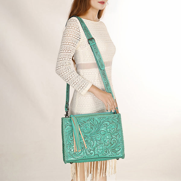 ADBG1235 American Darling Hand-Tooled Western Leather Crossbody Bag - Genuine Floral Carved Artisan Purse