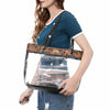 ADBG1238 American Darling Western Clear Tote Bag with Hand-Tooled Leather Trim - Genuine Leather Stadium-Approved Tote