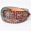 LC-ADBLF150 Hand-Tooled Leather Belt - Neon Abstract Floral Scroll with Pink & Teal Accents