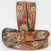 LC-ADBLF168 Handtooled Leather Belt - Warrior Skull Headdress & Western Floral Accents