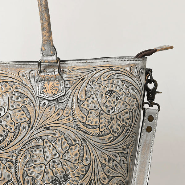 ADBG1246 American Darling Western Hand-Tooled Leather Tote Bag Genuine Floral Carved Tote