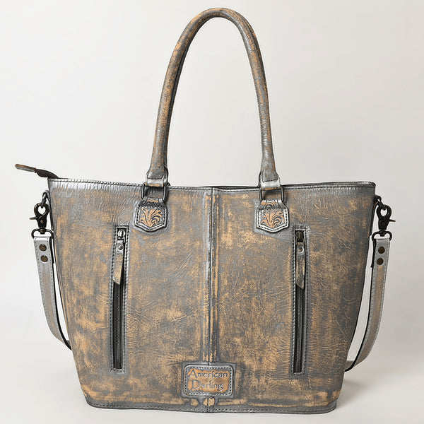 ADBG1246 American Darling Western Hand-Tooled Leather Tote Bag Genuine Floral Carved Tote
