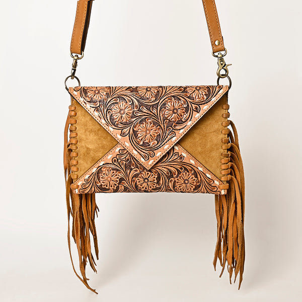 ADBGA434 American Darling Genuine Suede Leather Hand Tooled Fringe Envelope Western Bag