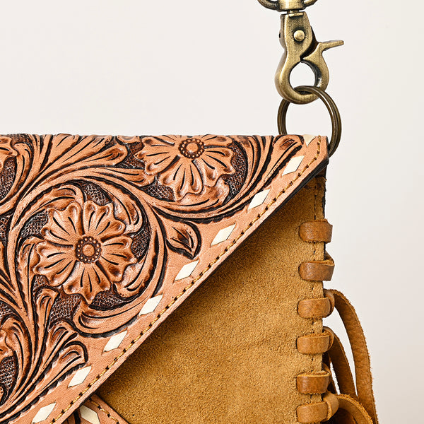 ADBGA434 American Darling Genuine Suede Leather Hand Tooled Fringe Envelope Western Bag