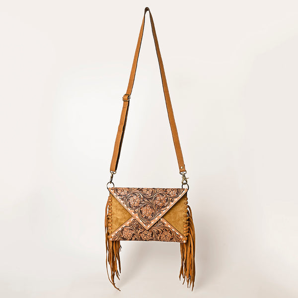 ADBGA434 American Darling Genuine Suede Leather Hand Tooled Fringe Envelope Western Bag