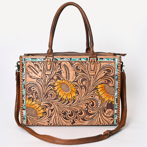ADBG235 American Darling Western Leather Tote Bag - Hand Tooled Floral Carved Braided Purse