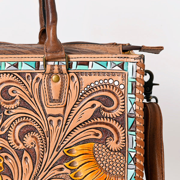 ADBG235 American Darling Western Leather Tote Bag - Hand Tooled Floral Carved Braided Purse