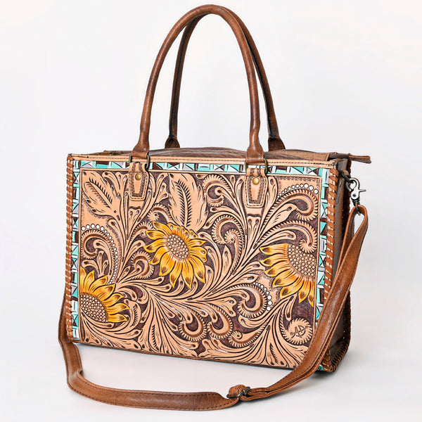 ADBG235 American Darling Western Leather Tote Bag - Hand Tooled Floral Carved Braided Purse