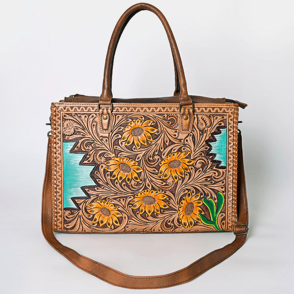 ADBG235 American Darling Western Leather Tote Bag - Hand Tooled Floral Carved Braided Purse