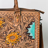ADBG235 American Darling Western Leather Tote Bag - Hand Tooled Floral Carved Braided Purse