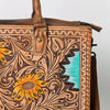 ADBG235 American Darling Western Leather Tote Bag - Hand Tooled Floral Carved Braided Purse