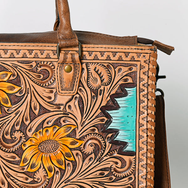 ADBG235 American Darling Western Leather Tote Bag - Hand Tooled Floral Carved Braided Purse