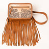 ADBG1247 American Darling Western Genuine Leather Hand-Tooled Fringe Fanny Pack -Women Western Belt Bag
