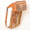 ADBG1247 American Darling Western Genuine Leather Hand-Tooled Fringe Fanny Pack -Women Western Belt Bag