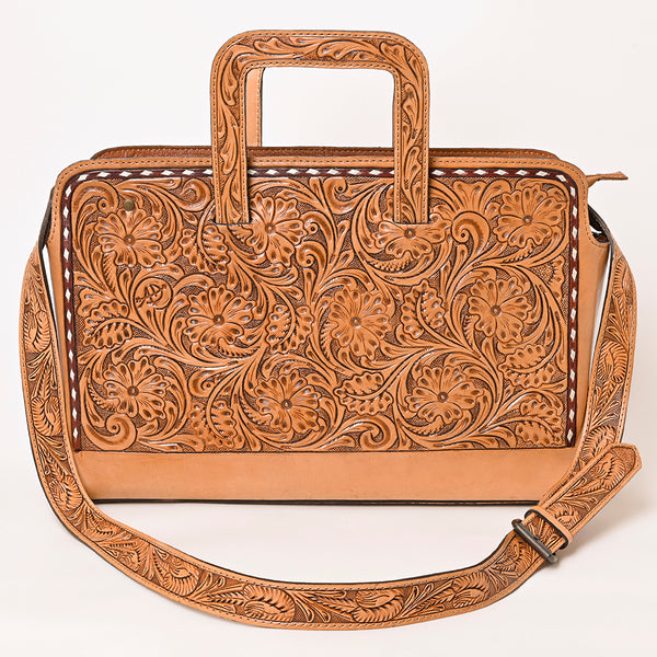 ADBG1259 American Darling Hand-Tooled Genuine Leather Western Briefcase Bag - Floral Carved Artisan Handbag