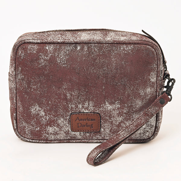 ADBGZ777 Western Metallic Leather Wristlet Jewelry Case - Silver-Foiled Distressed Finish