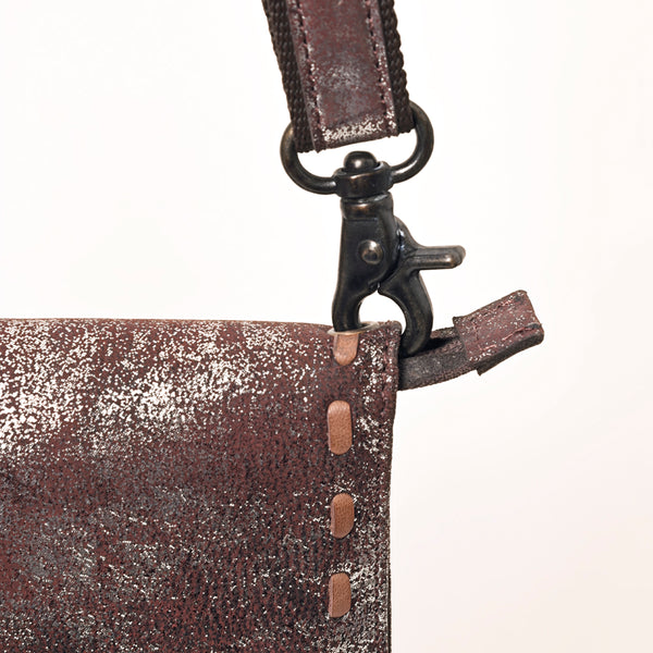 ADBGZ778 Western Distressed Metallic Leather Crossbody - Silver-Foiled Sling Bag
