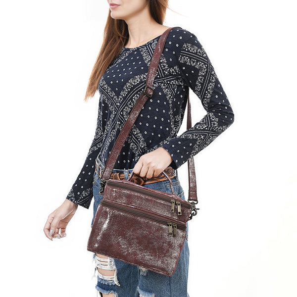 ADBGZ779 Distressed Silver Metallic Leather Jewelry Case - Convertible Crossbody & Top-Handle