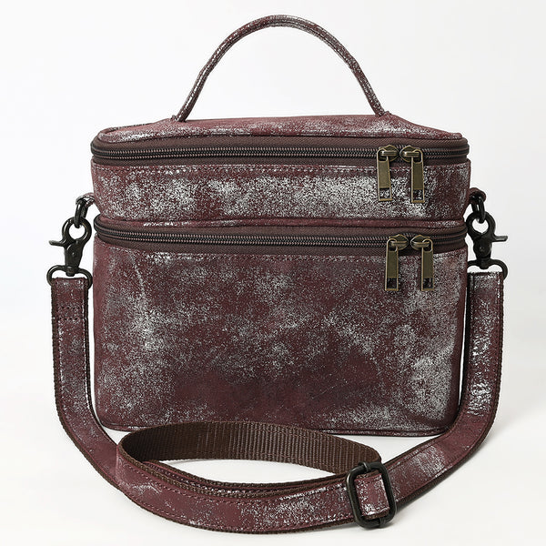 ADBGZ779 Distressed Silver Metallic Leather Jewelry Case - Convertible Crossbody & Top-Handle