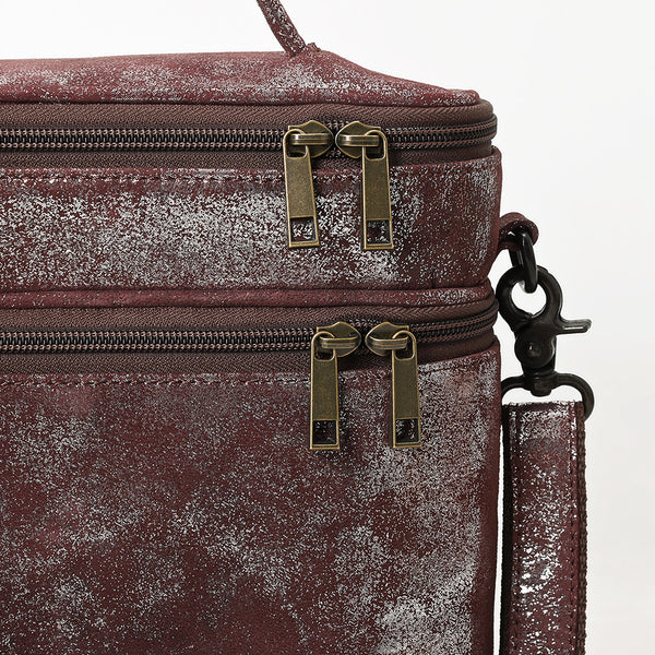 ADBGZ779 Distressed Silver Metallic Leather Jewelry Case - Convertible Crossbody & Top-Handle