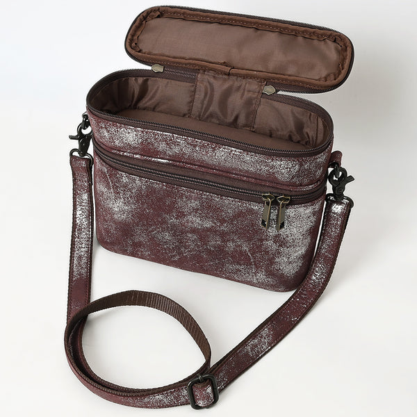 ADBGZ779 Distressed Silver Metallic Leather Jewelry Case - Convertible Crossbody & Top-Handle