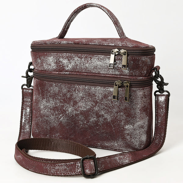 ADBGZ779 Distressed Silver Metallic Leather Jewelry Case - Convertible Crossbody & Top-Handle