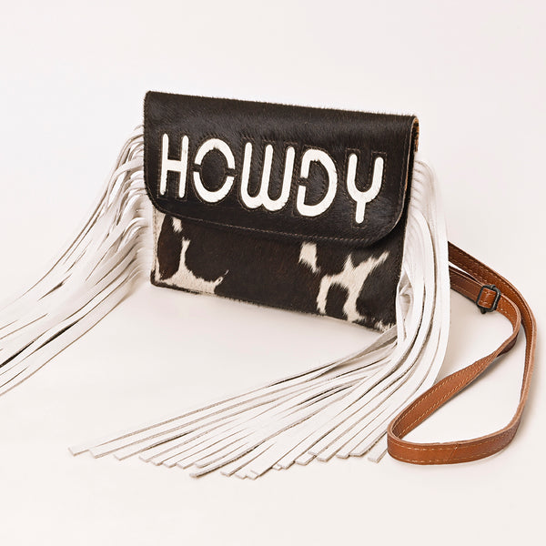 ADBG1282 American Darling Western Leather Crossbody Bag with Hair-On Cowhide & Fringe