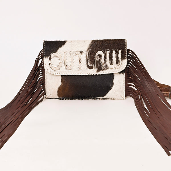 ADBG1283 American Darling Hair-on Cowhide Fringe Crossbody Wallet Bag -Western Slogan Clutch