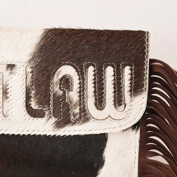 ADBG1283 American Darling Hair-on Cowhide Fringe Crossbody Wallet Bag -Western Slogan Clutch