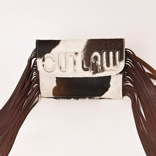 ADBG1283 American Darling Hair-on Cowhide Fringe Crossbody Wallet Bag -Western Slogan Clutch