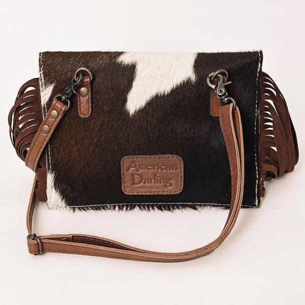 ADBG1283 American Darling Hair-on Cowhide Fringe Crossbody Wallet Bag -Western Slogan Clutch