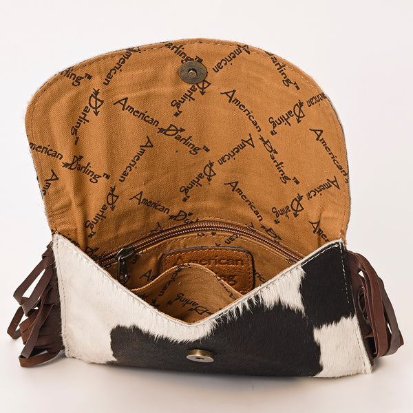 ADBG1283 American Darling Hair-on Cowhide Fringe Crossbody Wallet Bag -Western Slogan Clutch