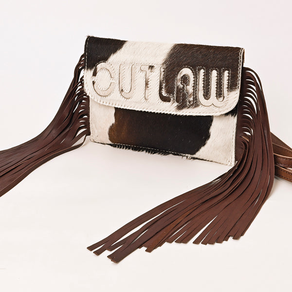 ADBG1283 American Darling Hair-on Cowhide Fringe Crossbody Wallet Bag -Western Slogan Clutch