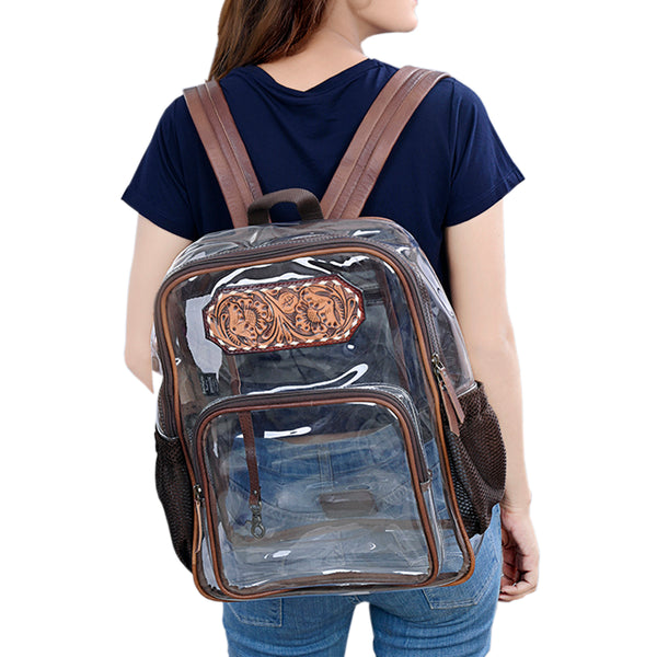 ADBG1285 American Darling Tooled Leather Clear Backpack -Western Stadium Bag