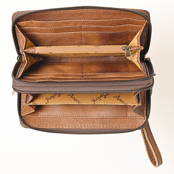 ADBG1290 American Darling Hand-Tooled Leather Western Wristlet Bag - Genuine Floral Carved Wallet