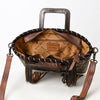 ADBG1298 American Darling Western Leather Tote Bag with Hair-On Cowhide & Hand-Tooled Handles -Fringe Detail