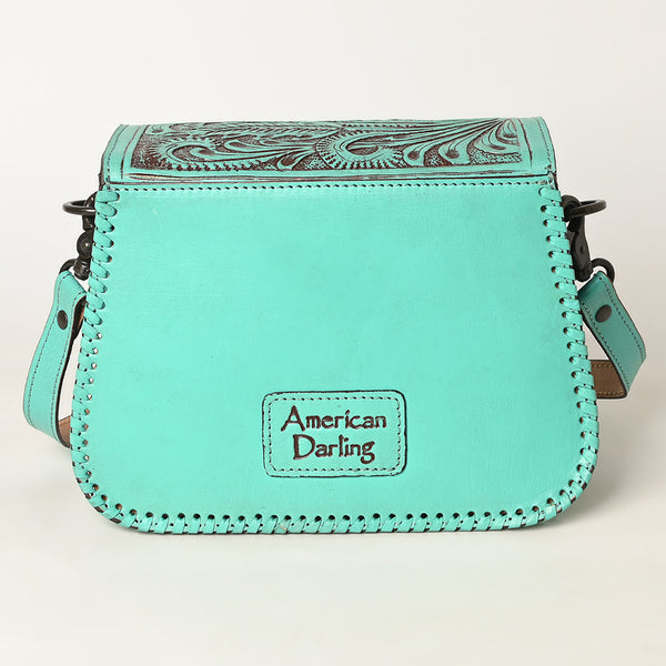 ADBGZ781 Turquoise Tooled Leather Crossbody Bag - Floral Handcrafted Western Purse