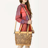 LC-ADBGZ783 Hand-Tooled Tan Leather Tote Bag - Western Floral Design with Detachable Strap