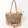 LC-ADBGZ783 Hand-Tooled Tan Leather Tote Bag - Western Floral Design with Detachable Strap