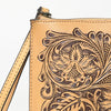 ADBGZ784 Hand-Tooled Leather Wristlet Clutch - Western Floral Design