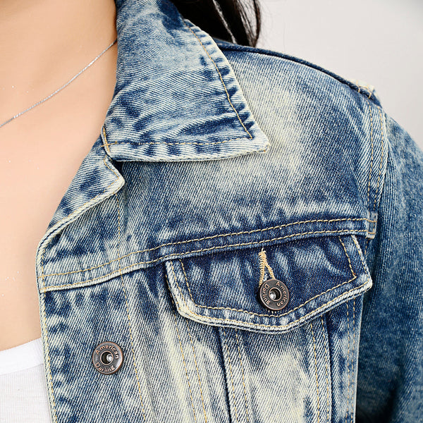 LC-ADJKT024 Tooled Leather Sunflower Fringe Denim Jacket - Western Chic