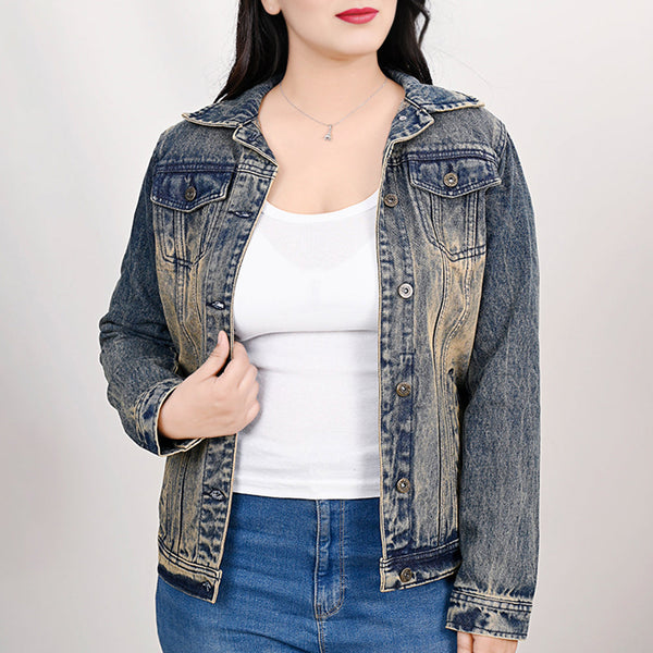 LC-ADJKT025 Turquoise Studded Tooled Leather Fringe Denim Jacket - Western Classic