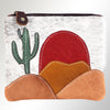 ADBGM359 Hair-On Cowhide Coin Purse with Desert Scene Applique - Handmade Western Cactus Zip Pouch