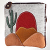 ADBGM359 Hair-On Cowhide Coin Purse with Desert Scene Applique - Handmade Western Cactus Zip Pouch
